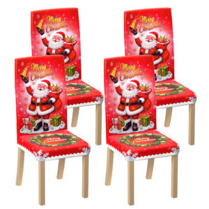 Christmas Chair Covers Set of 4, Stretchable Dining Chair Slipcover Washable Removable for Party, Kitchen, Hotel, Restaurant