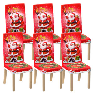 GokeLQ Christmas Chair Covers Set of 6, Stretchable Dining Chair Covers Washable Removable for Party, Kitchen, Hotel, Restaurant